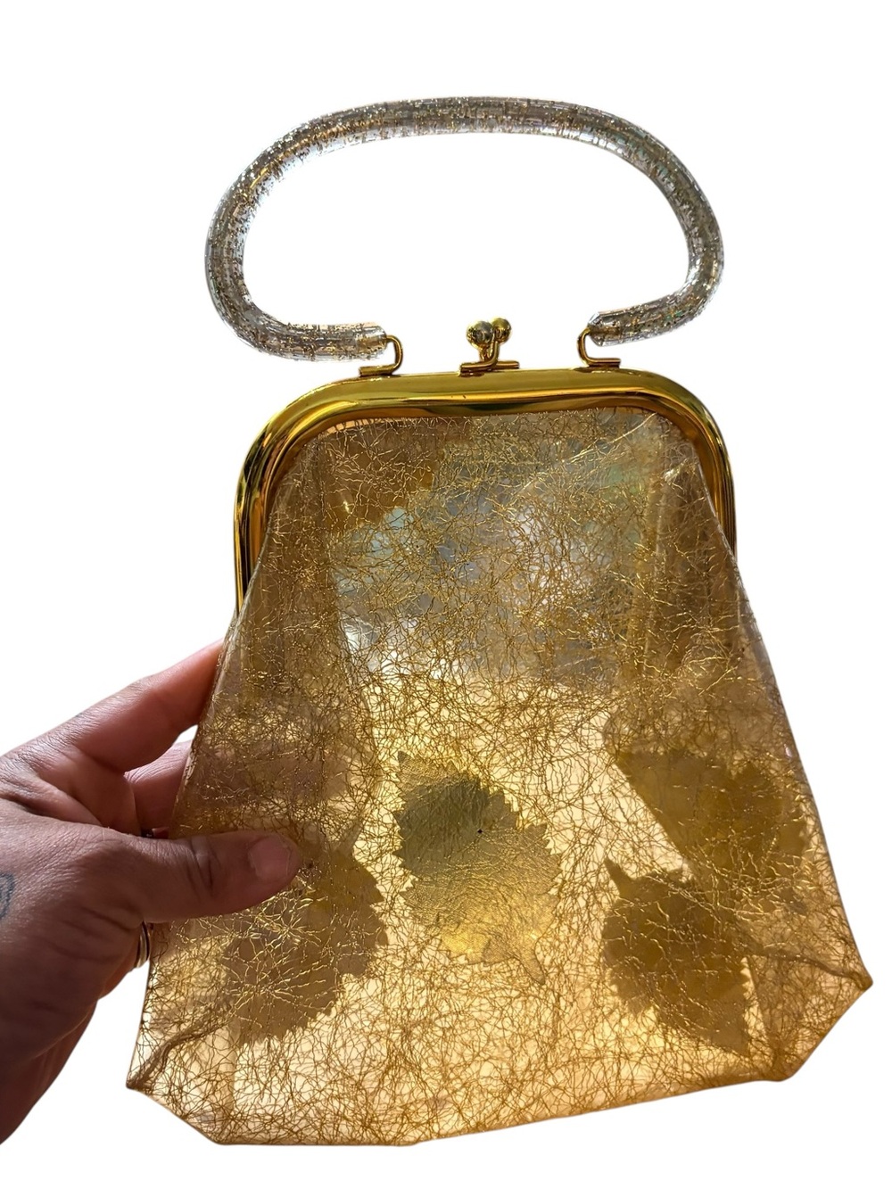 Vintage Gold Metallic Evening Handbag with Top Handle